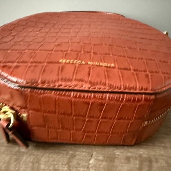 Rebecca Minkoff Round Jody Crossbody Bag Purse Croc-Embossed Genuine Leather - Picture 10 of 11